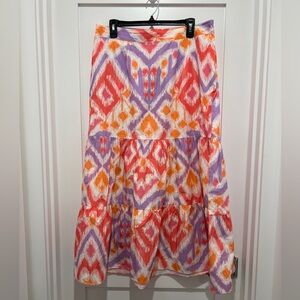 Tiered Maxi Skirt in Pink, Orange & Purple Ikat Maude Vivante